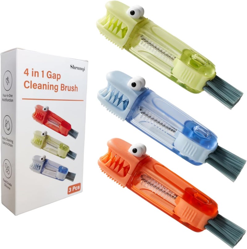 Shrunqi 4-in-1 Bottle Cleaning Brush Set, Multifunction Silicone Cup Lid Gap Cleaner, Home Kitchen Crevice Cleaning Tools, 3 Pcs, Multicolor - Image 1